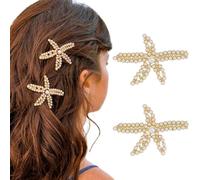Jeairts Starfish Hair Clips Gold Pearl Rhinestone Barrettes Sparkly Crystal Wedding Headpiece Beach Hair Accessories for Women(2pcs) (1-Pearl)