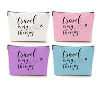 jealance Travel Gifts for Women Makeup Bag Travel Essentials Cosmetic Bag Flight Vacation Gifts for Girls Girls Trip Weekend Christmas, 4PSC Travel Therapy 1022, 9.7" x 6.8 "x 2"