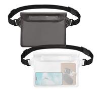 jealkip 2-Pack Waterproof Pouch with Adjustable Waist Strap, Waterproof Dry Bag, Keeps Cell Phones and Valuables Safe and Dry, Perfect for Kayaking, Beach, Camping and Swimming (Black), Black + White