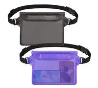 jealkip 2-Pack Waterproof Pouch with Adjustable Waist Strap, Waterproof Dry Bag, Keeps Cell Phones and Valuables Safe and Dry, Perfect for Kayaking, Beach, Camping and Swimming (Black + Purple)