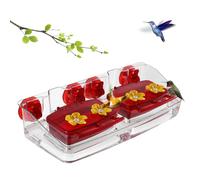 Jealoeur Window Hummingbird Feeder with Strong Suction Cups, 2 Feeding Boxes 16 Oz Capacity 4 Feeding Ports, Perfect Ant Moat for Hummingbird Watching Outside The Window.Red