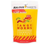 JEALOUS SWEETS Apple Lemon Strawberry Orange Gummy Tangy Worms (1 x 125g Share Bag) Vegan Gluten & Dairy Free Gummies. Tasty Natural Fruit Chewy Treats. No Artificial Colour, Gelatine Free Gums
