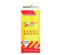 Jealous Sweets Vegan Sweets - Plant Based - Gluten Free - Natural Fruit Flavours (Tangy Worms: Apple, Lemon, Strawberry, Orange, Pack of 16 x 24g Shot Bags)