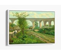 Jean Baptiste Armand Guillaumin - The Arcueil Aqueduct at Sceaux Railroad Crossing Canvas Floater Frame Print Picture Art - White Frame 36 inch wide x 24 inch high