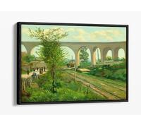 Jean Baptiste Armand Guillaumin - The Arcueil Aqueduct at Sceaux Railroad Crossing Canvas Floater Frame Print Picture Art - Black Frame 36 inch wide x 24 inch high