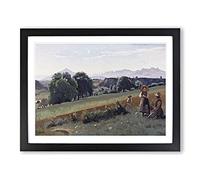 Jean Baptiste Camille Corot At the Bottom of the Mole Classic Painting Framed Wall Art Print, Ready to Hang Picture for Living Room Bedroom Home Office Décor, Black A4 (34 x 25 cm)