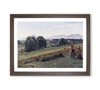 Jean Baptiste Camille Corot At the Bottom of the Mole Classic Painting Framed Wall Art Print, Ready to Hang Picture for Living Room Bedroom Home Office Décor, Walnut A4 (34 x 25 cm)