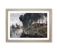 Jean-Baptiste Camille Corot Boat in Lake Framed Print | A2 Oak Framed Wall Art | Ready to Hang | Modern Vehicle Picture | Living Room Bedroom Lounge Office