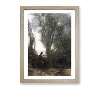 Jean Baptiste Camille Corot Cupids Classic Painting Framed Wall Art Print, Ready to Hang Picture for Living Room Bedroom Home Office Décor, Oak A4 (34 x 25 cm)