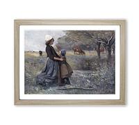 Jean Baptiste Camille Corot Mother with Daughter Classic Painting Framed Print | A2 Oak Framed Wall Art | Ready to Hang | Classic Historical Picture | Living Room Bedroom Lounge Office