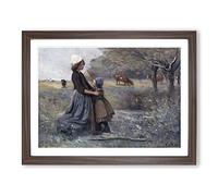 Jean Baptiste Camille Corot Mother with Daughter Classic Painting Framed Print | A3 Walnut Framed Wall Art | Ready to Hang | Classic Historical Picture | Living Room Bedroom Lounge Office