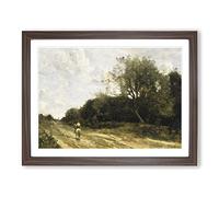 Jean Baptiste Camille Corot On the Road Classic Painting Framed Print | A4 Walnut Framed Wall Art | Ready to Hang | Classic Historical Picture | Living Room Bedroom Lounge Office