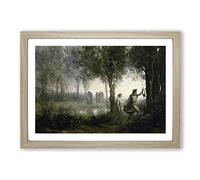 Jean-Baptiste Camille Corot Orpheus Leading Eurydice Framed Print | A2 Oak Framed Wall Art | Ready to Hang | Modern Nature Picture | Living Room Bedroom Lounge Office
