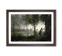 Jean-Baptiste Camille Corot Orpheus Leading Eurydice Framed Print | A2 Walnut Framed Wall Art | Ready to Hang | Modern Nature Picture | Living Room Bedroom Lounge Office