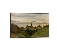 Jean Baptiste Camille Corot Wall Art Between Lake Geneva and the Alps Famous Landscape Paintings Reproduction Vintage Picture Wall Decor for Living Room Bedroom Office Home Decor105x70cm Black Frame