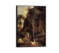 Jean Baptiste Camille Corot Wall Art Diana Surprised at Her Bath Classic Landscape Canvas Print Famous Artwork Wall Decor for Living Room Bedroom Office Home Decor 70x50cm(28x20in)Black Frame
