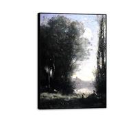 Jean Baptiste Camille Corot Wall Art Two Sisters uner Trees by a Lake Classic Landscape Canvas Print Famous Artwork Wall Decor for Living Room Bedroom Office Home Decor 70x50cm(28x20in)Black Frame