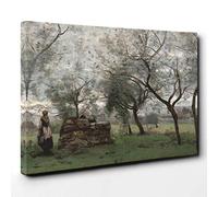 Jean-Baptiste Camille Corot Woman Working Canvas Print | Gallery Wrapped 30mm Frame Wall Art | 30x20 inches | Ready to Hang | Modern People Picture | Living Room Bedroom Lounge Office