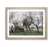 Jean Baptiste Camille Corot Woman Working Classic Painting Framed Print | A3 Oak Framed Wall Art | Ready to Hang | Classic Historical Picture | Living Room Bedroom Lounge Office
