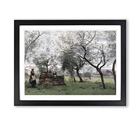Jean Baptiste Camille Corot Woman Working Classic Painting Framed Wall Art Print, Ready to Hang Picture for Living Room Bedroom Home Office Décor, Black A4 (34 x 25 cm)