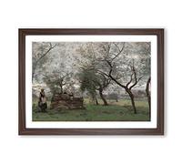 Jean-Baptiste Camille Corot Woman Working Framed Print | A2 Walnut Framed Wall Art | Ready to Hang | Modern Nature Picture | Living Room Bedroom Lounge Office