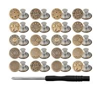 Jean Button Replacement, 20pcs 17mm Metal Jeans Buttons Pin, with Screwdriver Waist Tightener Clips for Jackets Clothes Denim Skirt Clothing Repairing