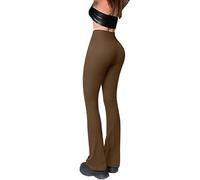 Jean Capris for Women Stretchy Women's 2023 Sports and Leisure Yoga Pants Ribbed High Waist Flare Pants Leggings Womens Tall Yoga Pants (Coffee, S)