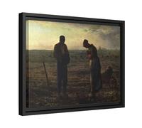 Jean Francois Millet Angelus - Framed Canvas Wall Art Print in Black Pinewood Frame 40x30cm Horizontal/Black / 3.175cm