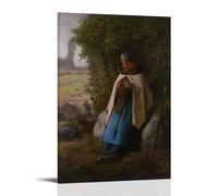 Jean Francois Millet Classic Posters Shepherdess Seated on A Rock Canvas Wall Art Decorative Bedroom Modern Home Print Picture Artworkss 20x30inch(50x75cm)