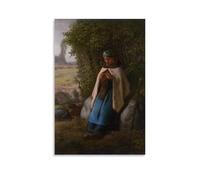 Jean Francois Millet Classic Posters Shepherdess Seated on A Rock Painting On Canvas Wall Art Scroll Picture Print Living Room Walls Decor Homes 12x18inch(30x45cm)