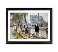 Jean Francois Raffaelli Notre Dame Classic Painting Framed Print | A2 Black Framed Wall Art | Ready to Hang | Classic Historical Picture | Living Room Bedroom Lounge Office
