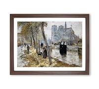 Jean Francois Raffaelli Notre Dame Classic Painting Framed Print | A3 Walnut Framed Wall Art | Ready to Hang | Classic Historical Picture | Living Room Bedroom Lounge Office
