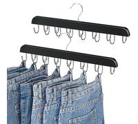 Jean Hangers for Closet, 14 Wood Jeans Hooks Space Saving, 180° Rotating Jean Hangers for Jeans/Skirts/Shorts/Belts/Ties, Closet Organizers and Storage, Pants Hooks for Jeans, 2 Pack, Black