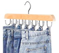 Jean Hangers for Closet, 14 Wood Jeans Hooks Space Saving, 180°Rotating Jean Hangers Holder for Jeans/Skirts/Shorts/Belts/Ties, Closet Organizers and Storage, Pants Hooks for Jeans, 1 Pack, Natrual