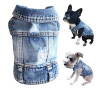 Jean Jacket, Puppy Blue Denim Lapel Vest Coat Costume, Dog T-Shirt Clothes, Cool and Funny Apparel Outfits, Machine Washable Pet Outfits for Small Medium Dogs Cats (XS)