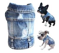 Jean Jacket, Puppy Blue Denim Lapel Vest Coat Costume, Dog T-Shirt Clothes, Cool and Funny Apparel Outfits, Machine Washable Pet Outfits for Small Medium Dogs Cats (XS)