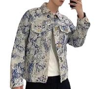 Jean Jackets Men Vintage Floral Jackets Going Out Shacket Jacquard Collared Neck Button Down Long Sleeve Shirts
