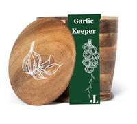 Jean Lemond Introducing The Always Fresh Acacia Garlic Keeper For Counter. A Crafted & Large Garlic Storage Holder Jar. A Farmhouse Container Pot Saver.