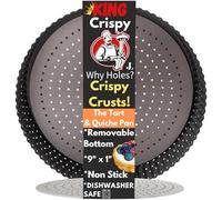 Jean Lemond Why Holes: For The Crispiest Crusts. King Crispy's Tart & Quiche Pan. A Non-Stick, Removable Bottom, Dishwasher Safe, Perforated Fruit Tart Baking Tin (9 Inch X 1.25 Inch Shallow)