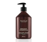 Jean & Len Hand & Body Cleanser Bergamot & Cedarwood, para una experiencia de limpieza perfumada, jabón corporal y de manos en frasco selecto, aroma fresco y mediterráneo, vegano, 500 ml