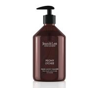 Jean & Len Hand & Body Cleanser Peony & Lychee, para una experiencia de limpieza perfumada, jabón corporal y de manos en frasco selecto, aroma seductor y floral, vegano, 500 ml