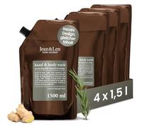 Jean & Len Hand & Body Wash Rosemary and Ginger in refill bag, cleanses and cares for the skin, practical set, spicy-fresh fragrance, liquid soap in refill pack, without silicones & parabens, 4 x 1.5L