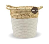 Jean & Len Round Cotton Straw Storage Basket, Multi-Use for Towels, Cosmetics and Small Utensils, Decorative and Durable Storage Solution, 17 x 17 cm