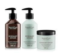 Jean & Len set de cuidado capilar Rosemary & Ginger para cabello seco y sin brillo, champú, acondicionador y mascarilla en set, aroma especiado, sin parabenos ni siliconas, 2 x 300 ml + 1 x 200 ml