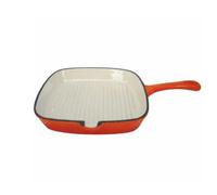 Jean-Patrique 24Cm Cast Iron Grill Pan Orange With Wooden Serving Board Ribbed Non-Stick Style Oven & Hob Safe Cookware Set