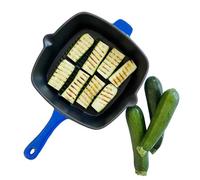 Jean-Patrique 25Cm Square Cast Iron Grill Pan - Blue Enamel Non-Stick Oven Safe 800 Degree C Induction Heavy Duty Cooking Pan Set