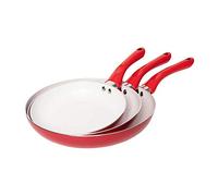 Jean-Patrique Bio Supreme Non-Stick Frying Pans Set 3 Piece (Red) - Ceramic Nonstick Frying Pan Induction Compatible, Non Stick Frying Pan Set