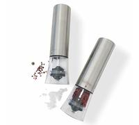 Jean Patrique Modern One-Touch Stainless Steel Electric Salt & Pepper Grinder - Battery-Operated Mill, Adjustable Ceramic Grinding, One-Hand Press, Coarse to Fine Seasoning