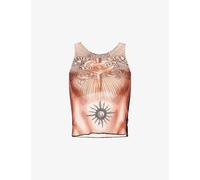 Jean Paul Gaultier Womens Jean Paul Gaultier Tattoo-Pattern Semi-Sheer Mesh Top Nude Brown Black M