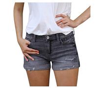 Jean Shorts For Teen Girls Low Rise, Denim Shorts Women, Comfy Roll-Up Distressed Hot Pants Sexy Slimming Jorts With Pockets And Button Casual Hot Weather Shorttrousers Lightweight Going Out Jorts